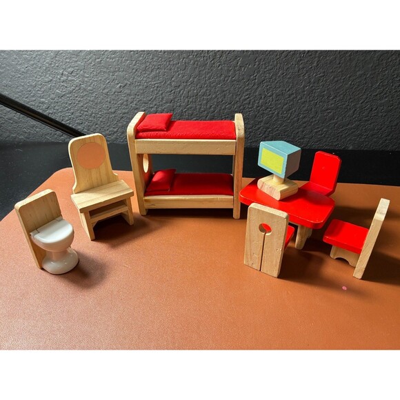 kidkraft Vintage-Style Dollhouse Miniature Furniture Set - Wood Bunk Bed, Table - Picture 1 of 3